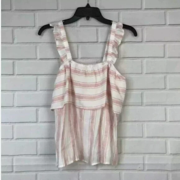 Almost Famous Tank Top Juniors Striped Ruffled Trim Pink White Size XL NWT - Picture 4 of 5